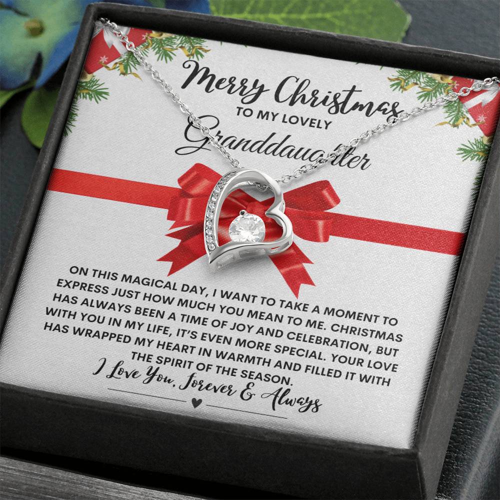 Merry Christmas to my granddaughter (White Card) Heart Pendant